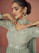 Real Georgette Fancy Embroidered Salwar Suit in Light Pista